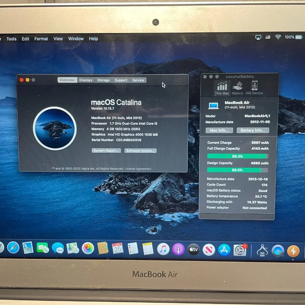 Apple MacBook Air MD223LL/A 2012 i5 1.70GHz 4GB RAM 64GB SSD 11 inch - Catalina
